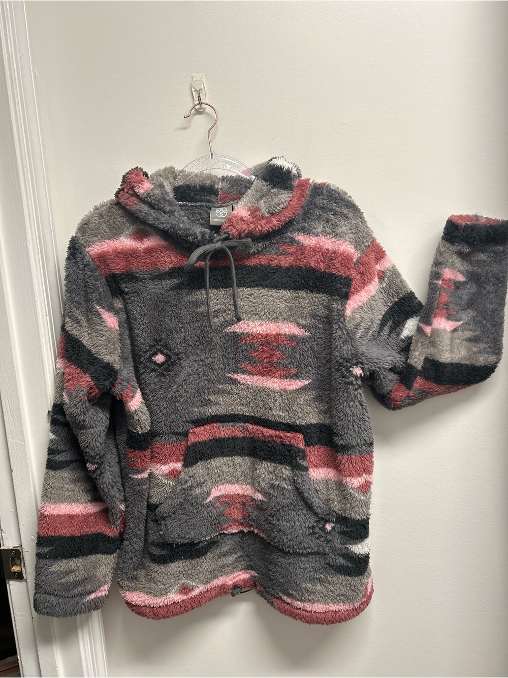 Daisy Fuentes Gray & Pink Aztec Sherpa Hoodie